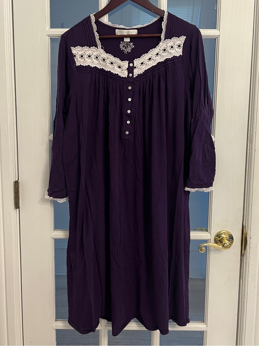 EILEEN WEST Women’s Purple Plum Lace Cotton Modal Long Sleeve Nightgown XL